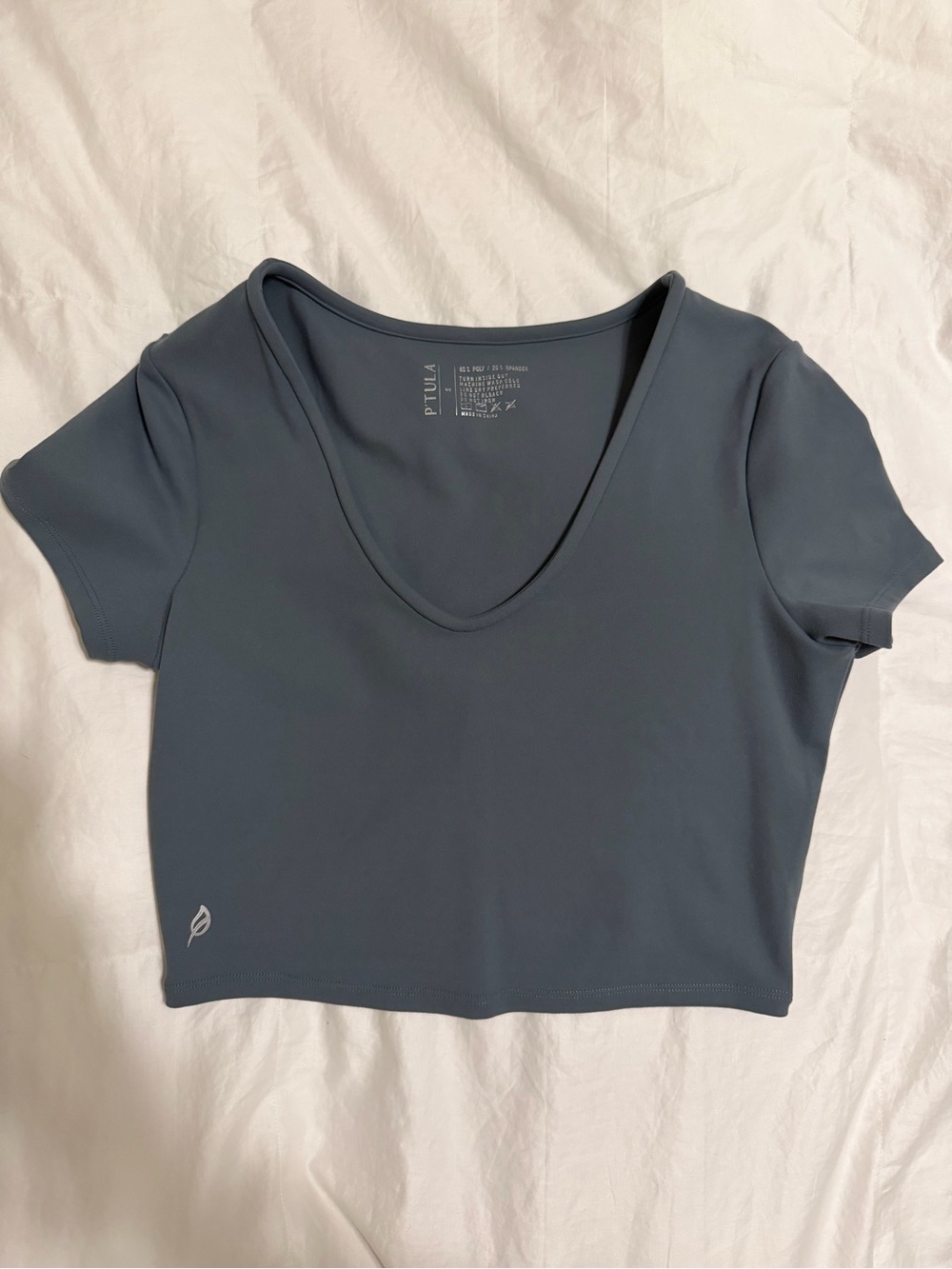 P'tula Slate Blue Scoop V-Neck Crop Top